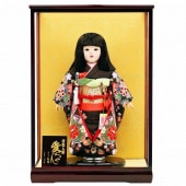 市松人形 齊藤公司作 13号 花柄 ケース入り 横幅42cm