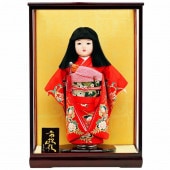 市松人形 齊藤公司作 13号 赤 花柄 ケース入り 横幅42cm