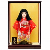 市松人形 齊藤公司作 13号 赤 花柄 ケース入り 横幅42cm