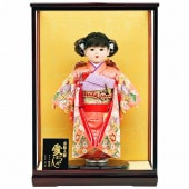 市松人形 齊藤公司作 13号 ピンク 桜柄 ケース入り 横幅42cm