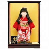 市松人形 齊藤公司作 13号 赤 桜柄 ケース入り 横幅42cm