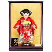 市松人形 齊藤公司作 13号 赤 花柄 ケース入り 横幅42cm