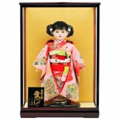 市松人形 齊藤公司作 13号 ピンク 桜柄 ケース入り 横幅42cm