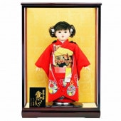 市松人形 齊藤公司作 13号 正絹仕立て 赤 ケース入り 横幅42cm