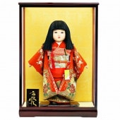 市松人形 公司作  13号 正絹仕立て 赤 花柄 ケース入り 横幅42cm