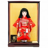 市松人形 齊藤公司作 13号 京都西陣裂 貝と花 ケース入り 横幅42cm