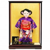 市松人形 齊藤公司作 13号 京都西陣裂 貝と花 ケース入り 横幅42cm