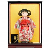 市松人形 齊藤公司作 10号 京都西陣裂 花柄 ケース入り 横幅39.5cm