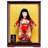 市松人形 齊藤公司作 10号 京都西陣裂 花柄 ケース入り 横幅39.5cm