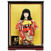 市松人形 齊藤公司作 10号 京都西陣裂 鶴とマリ柄 ケース入り 横幅39.5cm