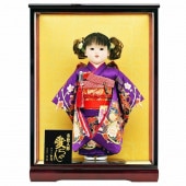 市松人形 齊藤公司作 10号 京都西陣裂 花柄 ケース入り 横幅39.5cm