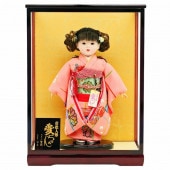 市松人形 齊藤公司作 10号 京都西陣裂 桜の花とマリ柄 ケース入り 横幅39.5cm