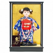 市松人形 齊藤公司作 8号 京都西陣裂地 桜柄 ケース入り 横幅29cm