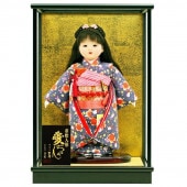 市松人形 齊藤公司作 8号 京都西陣裂地 桜柄 ケース入り 横幅29cm