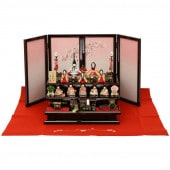 雛人形 こひな 木目込み 桃色さくら 十人飾りさくら刺繍水色 毛せん付き 横幅50cm