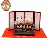 雛人形 こひな 木目込み 桃色さくら 十人飾り正絹 古典柄 毛せん付き 横幅50cm