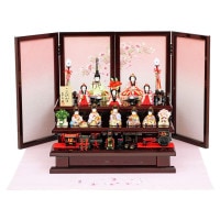 雛人形 こひな 木目込み 桃色さくら 十人飾り正絹 早春 毛せん付き 横幅50cm