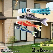 鯉のぼり 庭園用 旭天竜 彩風 家紋・名前入可能 ガーデンセット 黒鯉2m