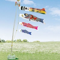 鯉のぼり 庭園用 ベランダ用 村上 ナイロンゴールド 翔龍吹流し 家紋・名前・お顔写真入れ可能 水袋 万能型スタンドセット 6点 黒鯉1.5m 金太郎なし