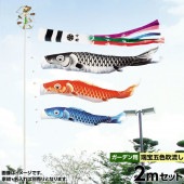 鯉のぼり 庭園用 キング印 瑞宝 五色吹流し 庭園セット 黒鯉2m