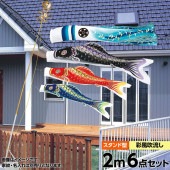 鯉のぼり 庭園用 ベランダ用 旭天竜 彩風 家紋・名前入可能 水袋 スタンドセット 黒鯉2m