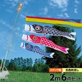 鯉のぼり 庭園用 ベランダ用 旭天竜 シルキー鯉 五色吹流し 砂袋 スタンドセット 黒鯉2m