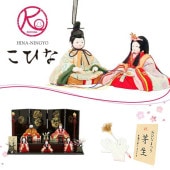 雛人形 こひな 木目込み 宮都 二段飾り 五人飾り 三人官女 古典花文様 黄櫓染 鳳凰 横幅39.5cm