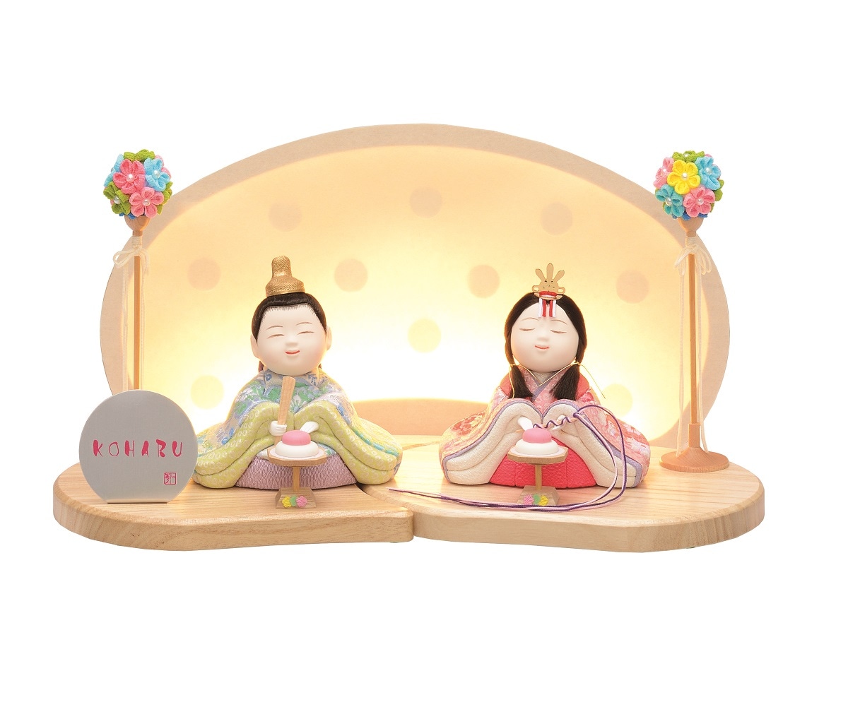 雛人形 一秀 木目込み 親王飾り こはる LED照明付 横幅37cm