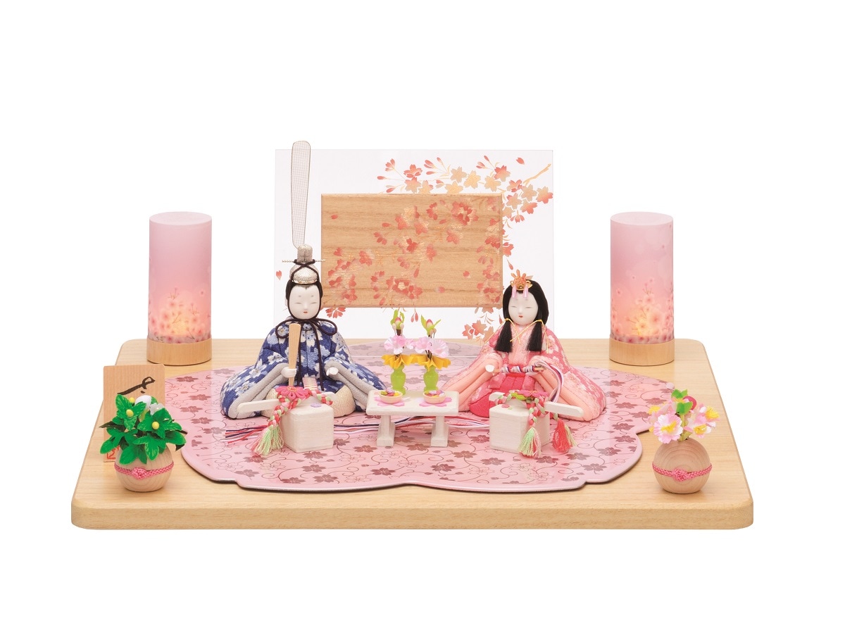雛人形 一秀 木目込み さくらさくら親王飾り コードレス雪洞付 横幅43cm