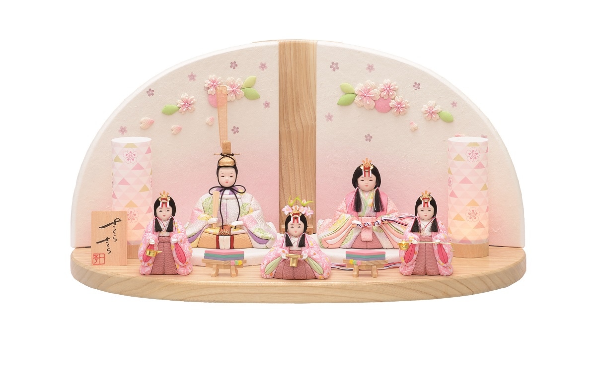 雛人形 一秀 木目込み さくらさくら 五人飾り コードレス雪洞付 横幅52cm
