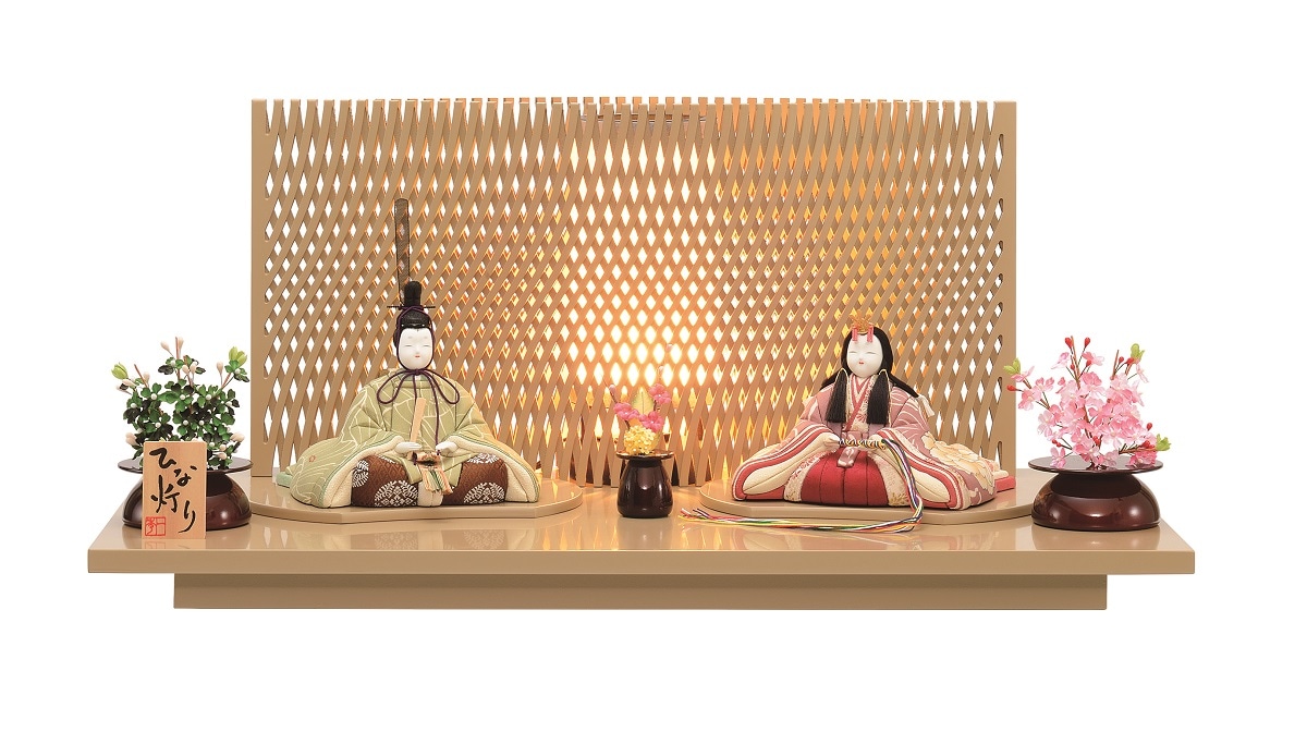 雛人形 一秀 木目込み 親王飾り LED雪洞付 横幅70cm