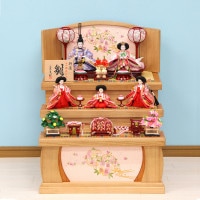 雛人形 宴桜 芥子親王小芥子官女 三段収納飾り 五人飾り 木製三段飾り 横幅55cm