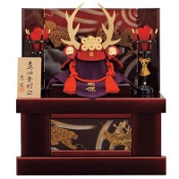 五月人形 工房天祥 兜収納飾り 真田幸村兜 10号 紅塗台屏風 横幅50cm