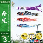 鯉のぼり 庭園用 キング印 寿光 鶴吹流し 庭園セット 黒鯉3m