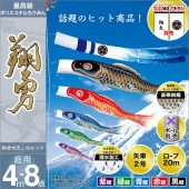 鯉のぼり 庭園用 旭天竜 翔勇鯉 8点セット 家紋・名前入可能 ポール別売 黒鯉4m