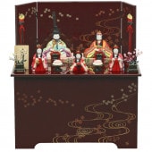 雛人形 こひな 木目込み 五人飾り 花竹秀箱 誉勘商店の正絹 京都西陣織物 横幅40cm