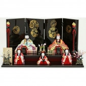 雛人形 こひな 木目込み 五人飾り 宮都 京都西陣織物 赤地 古典柄 横幅39.5cm