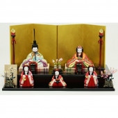 雛人形 こひな 木目込み 五人飾り 梓弓 誉勘商店の正絹 京都西陣織物 横幅39.5cm