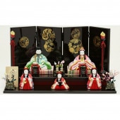 雛人形 こひな 木目込み 五人飾り 宮都 京都西陣織物 ピンク色系 古典柄 横幅39.5cm