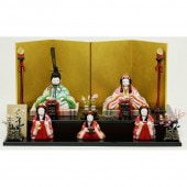 雛人形 こひな 木目込み 五人飾り 梓弓 誉勘商店の正絹 京都西陣織物 横幅39.5cm