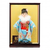 市松人形 公司作 市松人形13号 ファー付き ケース飾り 横幅42cm