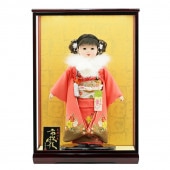 市松人形 公司作 市松人形13号 ファー付き ケース飾り 横幅42cm