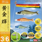 鯉のぼり 庭園用 村上 黄金輝 五色吹流し ガーデンセット 6点 黒鯉3m