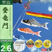 鯉のぼり ベランダ用 村上 登竜門 五色吹流し STホームセット 6点 黒鯉2m