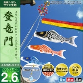 鯉のぼり ベランダ用 村上 登竜門 五色吹流し 水袋 小型スタンドセット 6点 黒鯉2m