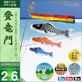 鯉のぼり 庭園用 ベランダ用 村上 登竜門 五色吹流し 水袋 キラキラ万能型スタンドセット 6点 黒鯉2m