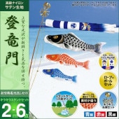 鯉のぼり 庭園用 ベランダ用 村上 登竜門 新型鶴亀吹流し 家紋 名前入れ お顔写真入れ可能 水袋 キラキラ万能型スタンドセット 6点 黒鯉2m