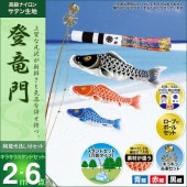 鯉のぼり 庭園用 ベランダ用 村上 登竜門 翔龍吹流し 家紋 名前入れ お顔写真入れ可能 水袋 キラキラ万能型スタンドセット 6点 黒鯉2m