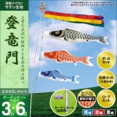鯉のぼり 庭園用 村上 登竜門 五色吹流し ガーデンセット6点 黒鯉3m