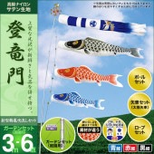 鯉のぼり 庭園用 村上 登竜門 新型鶴亀吹流し 家紋入れ 名前入れ お顔写真入れ可能 ガーデンセット 6点 黒鯉3m